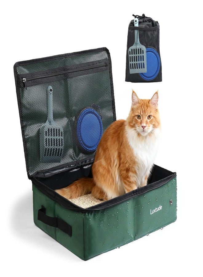 لوكس تيود صندوق فضلات القطط المحمول من لوكستود، مقاوم للماء والروائح، قابل للطي مع غطاء، شكل متين وقاعدة صلبة للاستخدام في السيارة والفندق والأماكن الخارجية (أخضر، متوسط) - Image 1